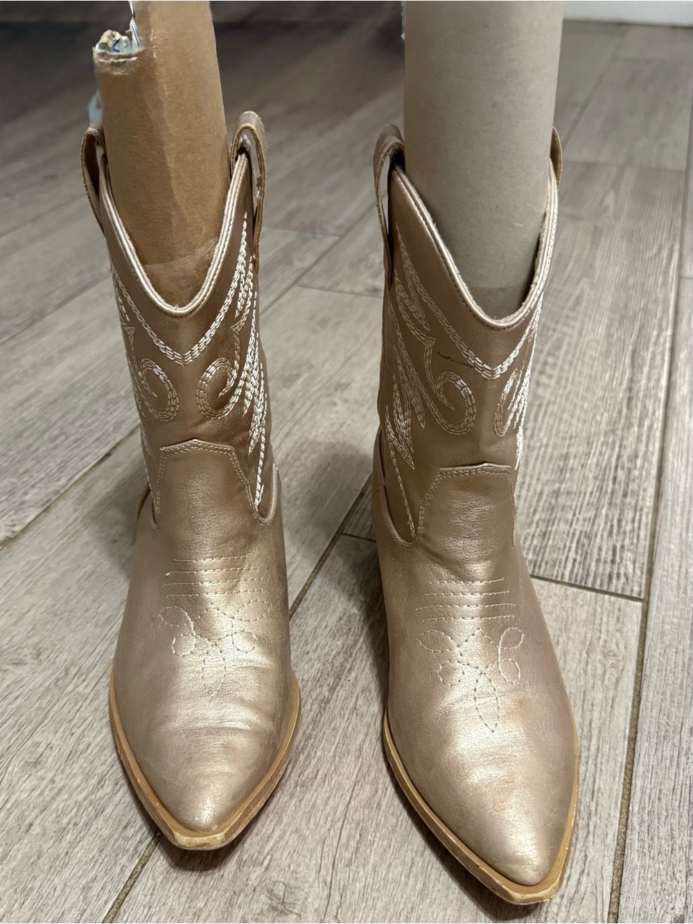 Metallic Tan Western Ankle Boots - Women's Fashion Cowboy Boot